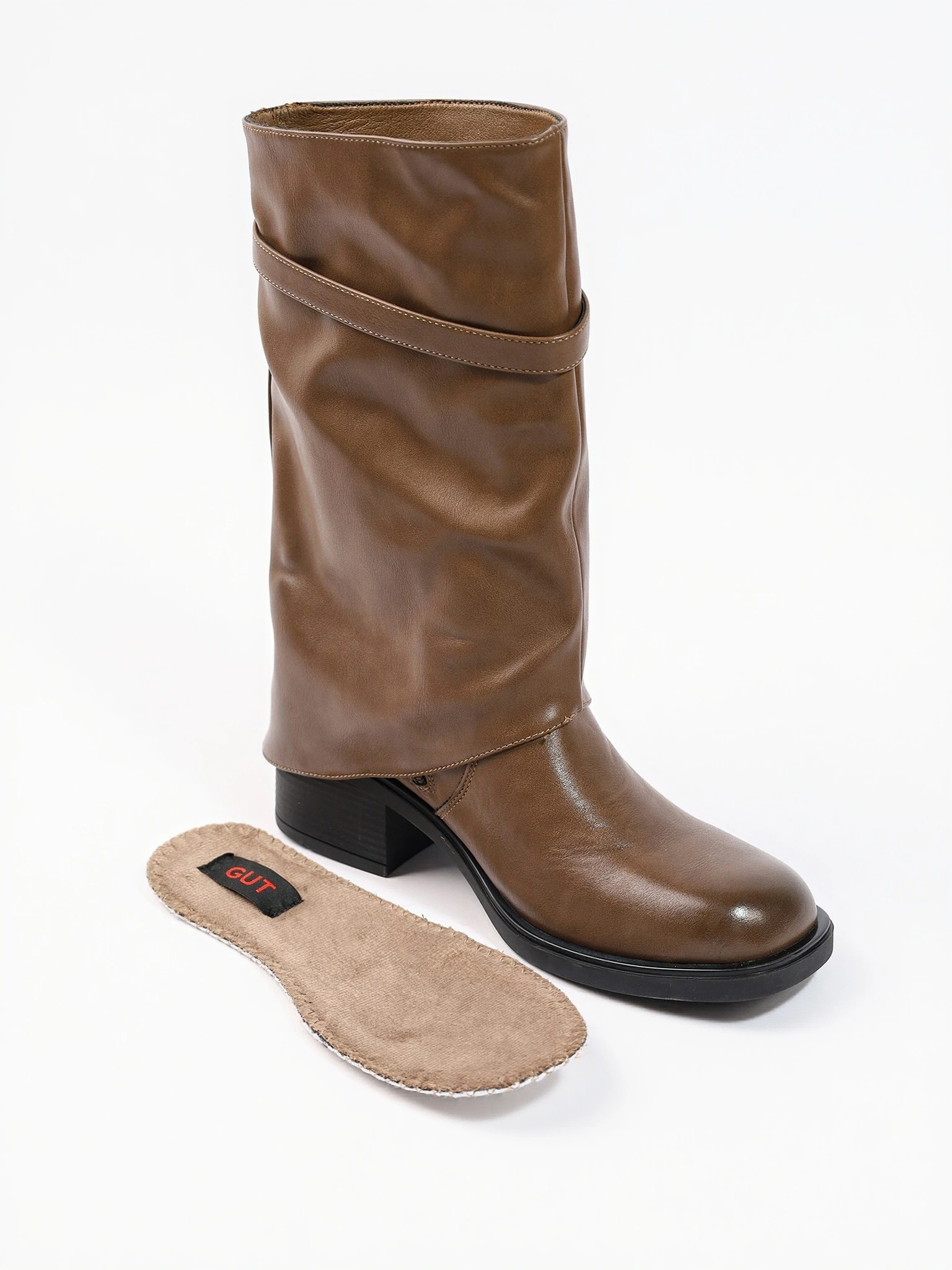 Сапоги укороченные с отворотом цвета хаки